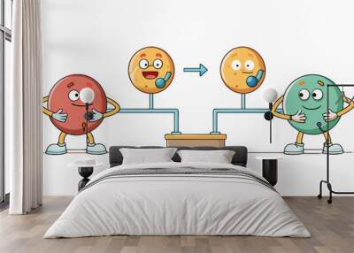 Imagine a rubber ball bouncing back and forth between two players. Each bounce represents a question and answer in the lesson with each player adding. Cartoon Vector Wall mural