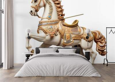 Generative AI Carousel horse isolated on a white background. 3d rendering. Wall mural