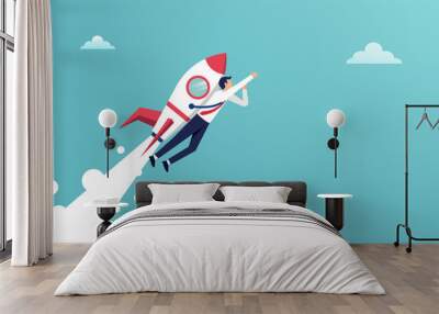 Businessman flying with jet pack illustration. Success in business and career concept Wall mural