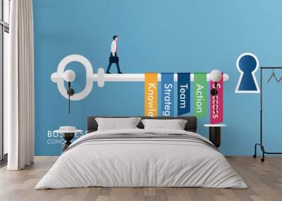 Key to success design concept. Step by step to achieve goal. Wall mural