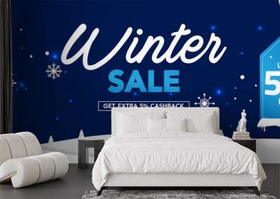 Winter sale banner template with snow flakes, ice snow shopping sale. end of winter Vector illustration Wall mural