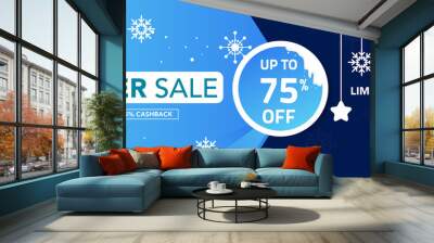 Winter sale banner template with snow flakes, ice snow shopping sale. end of winter Vector illustration Wall mural