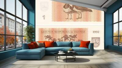 Old temporary money isolated on white background.1 coupon Lithuania. Wall mural