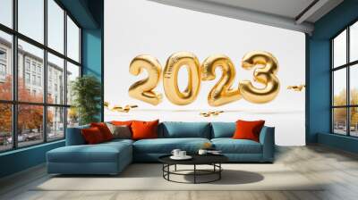 2023 golden balloon on white background for for preparation happy new year , merry Christmas and start new business concept by realistic 3d render. Wall mural