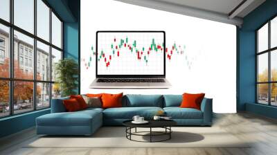 Laptop computer with red and Green stock market chart on white background, value investment and stock trading concept. Wall mural