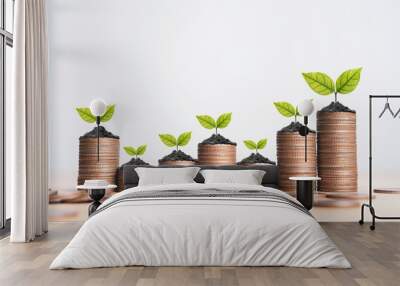 Tree growth on increasing coins stacking for saving dividend and profit from investment concept. Wall mural