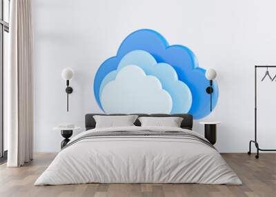 Triple of cloud computing on white background for transfer data information and upload download application. Technology transformation concept by 3d rendering. Wall mural