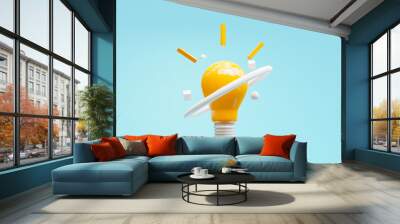 yellow lightbulb with glowing and white ring for creative thinking idea concept by 3d render. Wall mural