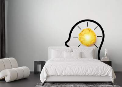 Yellow scrap paper ball with illustration painting inside human drawing for creative thinking idea for problem solving and innovation concept. Wall mural