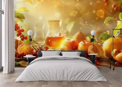 Amazing A bowl of fruit and nuts with a jar of nuts and fruits Wall mural