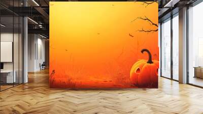 Amazing Jack o lantern halloween pumpkin on orange isolated background for mockup Wall mural