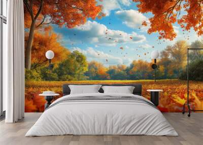 Beautiful Autumn Landscape with Colorful Foliage in the Park Wall mural