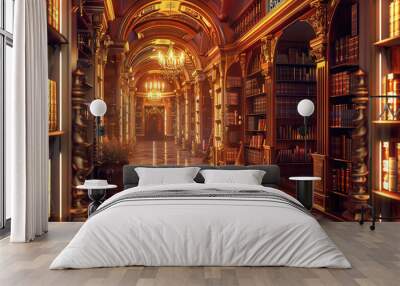 Eyecatching Silent library halls lined with ancient tomes the volumes blur with wisdom Wall mural