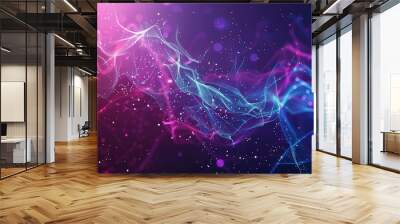 Magnificent Abstract chaotic blue glowing lines background Wall mural