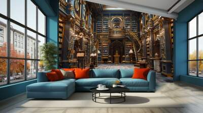 Superb Great Victorian Fantasy library with hundreds of books in castle Wall mural