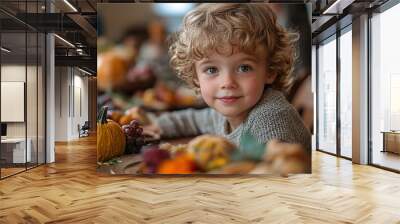 A child helping to set the Thanksgiving table Wall mural