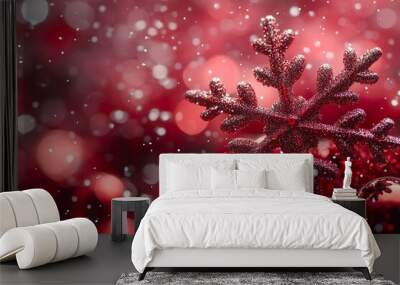 Bold Red Christmas Background Embellished with Frosty Snowflakes Wall mural