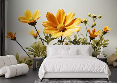 Isolated yellow blossom against a black background Wall mural