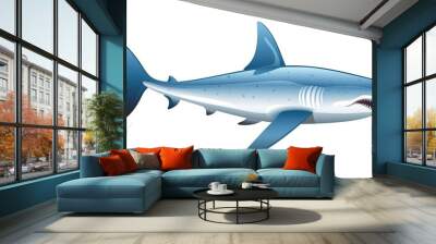 Shark isolated in deep blue sea against a stark white background Wall mural