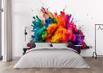 Vibrant holi paint explosion with rainbow colors Wall mural