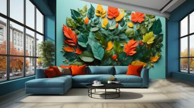 Harmonious composition of diverse leaves Wall mural