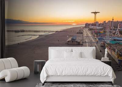 Aerial view on Coney Island and Brighton Beach in New York Wall mural