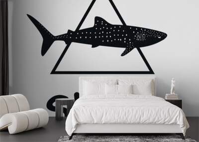 Black logo with shark. Vector on gray background Wall mural