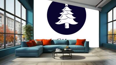 Christmas tree with a star and congratulatory text “Merry Christmas”. Round flat icon. Vector on white background Wall mural