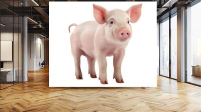 Cute pig isolated on white. Generative AI Wall mural