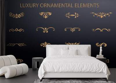 Luxury decorative elements. Gold vector on black background Wall mural