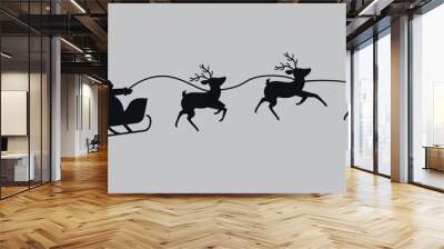 Santa Claus on a sleigh with reindeer. Black silhouette. Vector on gray background	 Wall mural