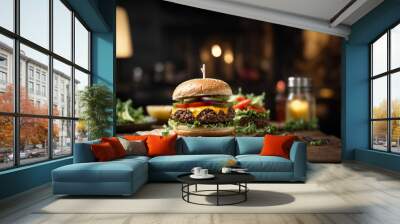 Hamburger on a plate Wall mural