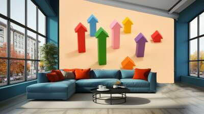 Strategy, chart up and finance. Multicolored arrows of different sizes upwards. Wall mural