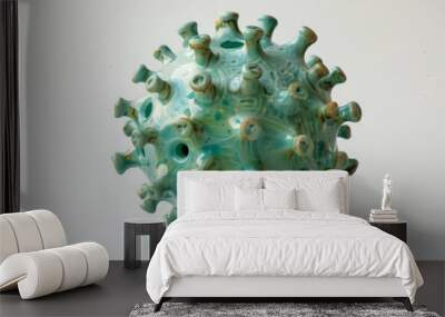 Ceramic model of a virus in turquoise color on a white background Wall mural