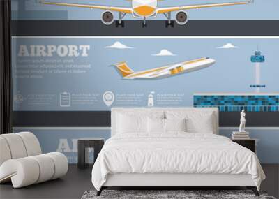 Airport poster set with airplane Wall mural