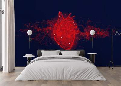 Futuristic medical concept with red human heart Wall mural