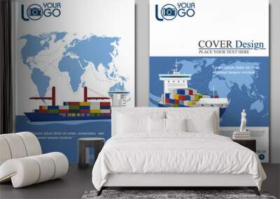 Sea shipping banner template set Wall mural