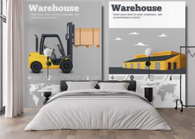 Warehouse flyer set with forklift truck Wall mural