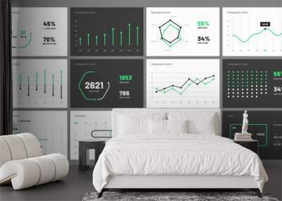 Elements of infographics on a white and black background. Use in presentation templates, flyer, leaflet and corporate report. Dashboard UI and UX Kit with big data visualization. Wall mural