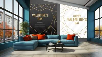 Luxury Valentines Day poster template with gold frame and black background. Invitation template. Geometric shape. Wall mural