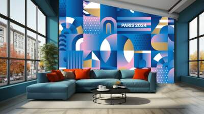 Sports background for event, tournament or invitation. Layout design template with geometric shapes. Summer Championship in Paris. Sports trend 2024. Wall mural