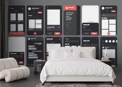 UI elements for mobile app concept. Use for social media, online store, hotel reservation. Wireframes screens. Flowchart. Wall mural
