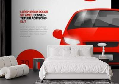 Vector mockup design with red car for auto service. Adapt to poster, flyer or banner. A4 size. Wall mural