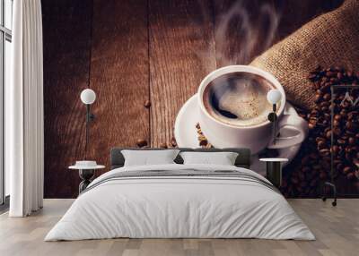 Cup coffee beans wooden Wall mural