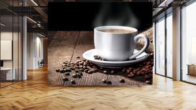 cup of coffee on a wooden Wall mural