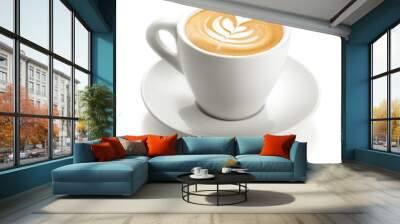 white cup of cappuccino froth isolated on a white background Wall mural