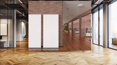 Blank roll up banner stand in modern office interior Wall mural