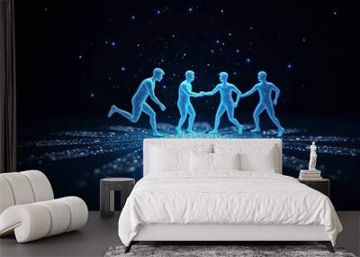 3D hologram illustration of colleagues solving problems together. Wall mural