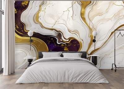 Abstract Marble Wave Acrylic Background. Unique texture of white and brown Marble with golden Ripple Pattern. Wall mural