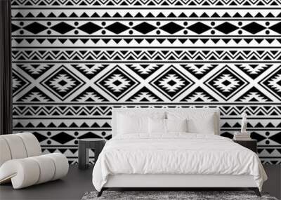 Aztec ethnic seamless pattern design in black and white color. Ethnic Illustration vector. Wall mural